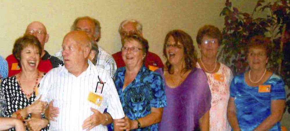 Winslow High School’s class of 1964 recently celebrated its 50th reunion at The Waterville County Club. Doug Ward traveled the furthest, from Washington state. Roger Paradis had the most grandchildren to date. In front from left: Joyce Bragg Patrick, Steve Lord, Judy Smith Daviau, Charlie York, Diane Prentiss Gardner, Linda Bolduc Levesque, June Bernatchez Quirion and Elaine Poulin Cassidy. In back from left: Roger Paradis, Don Pelletier, Scott Roy and Bernard Carter.