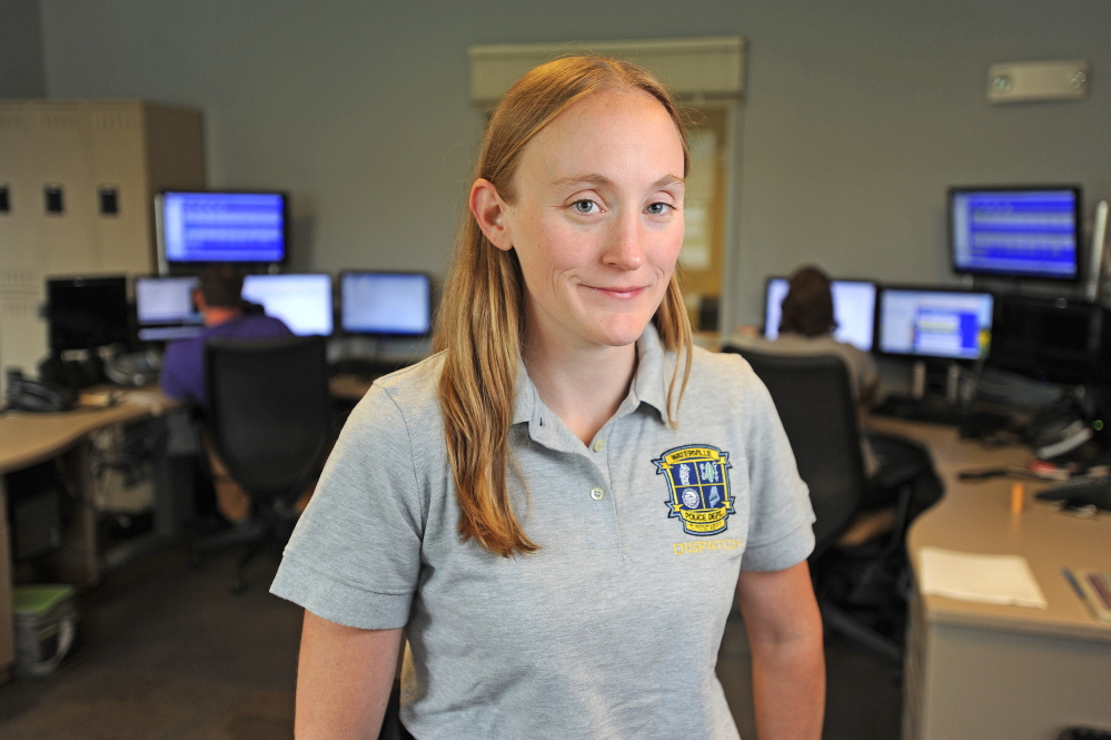 Sgt. Jennifer Weaver stands in the Waterville Regional Communications Center at the Waterville Police Department on Thursday. The center was recognized for its best practices by the National Center for Missing and Exploited Children.