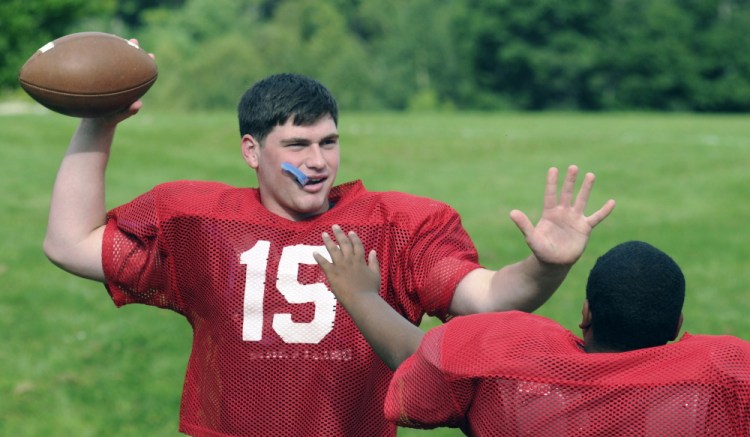 Cony quarterback Mitchell Caron rushed for three touchdowns and threw for three more against Brewer.