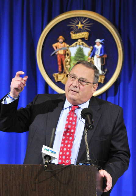 Gov. Paul LePage speaks on Tuesday at the kickoff of the 35th annual Maine State Employees’ Combined Charitable Appeal in the State House Hall of Flags.