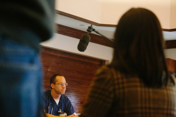 Northern Maine Medical Center's Chief Medical Officer Michael Sullivan responds to questions from media regarding the Fort Kent hospital's preparedness for handling the Ebola virus on Tuesday. 