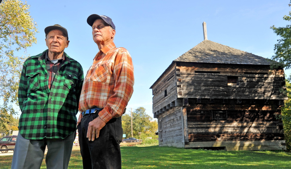 From left, Hank Dillenbeck and Fred Clark, organizers with the Benedict Arnold Expedition Society, stand in front of Fort Halifax in Winslow. For the first time in more than 200 years, when Benedict Arnold trekked to Quebec with a crew, bateaux, barrels of food and ammunition, 13 miles of the trail, from Caratunk to Flagstaff Lake are open to the public for hiking. The Arnold Expedition Historical Society has been working for years to get rights of way from landowners including the state, Plum Creek and unorganized territories; and it finally got them. A special trail-opening celebration will be held Saturday.