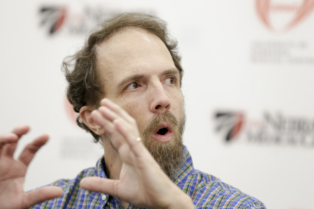 Former Ebola patient Dr. Richard Sacra participates in a news conference at the Nebraska Medical Center in Omaha, Neb., in this Thursday.