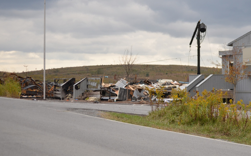 In this photo provided by the National Park Service, the rtubble of the Flight 93 National Memorial in Shanksville, Pa.