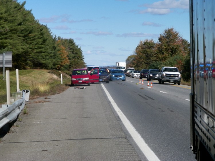 The scene of an accident Friday morning after a woman was struck by a tractor-trailer truck along Interstate 95 in Oakland.