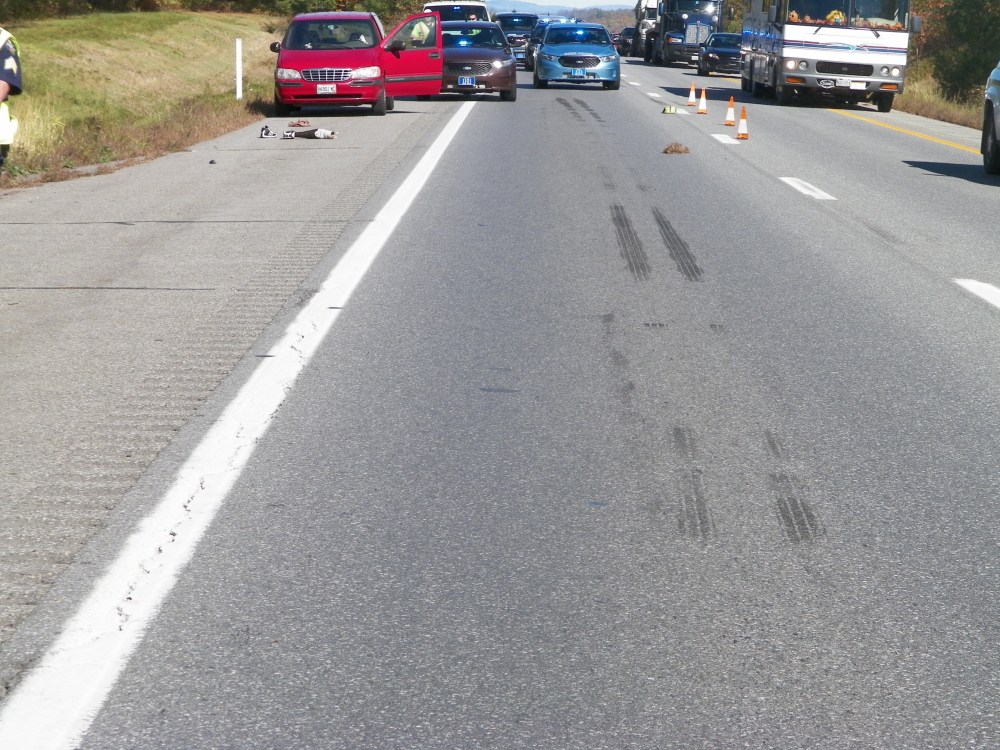 The scene of an accident Friday morning after a woman was struck by a tractor-trailer truck along Interstate 95 in Oakland.