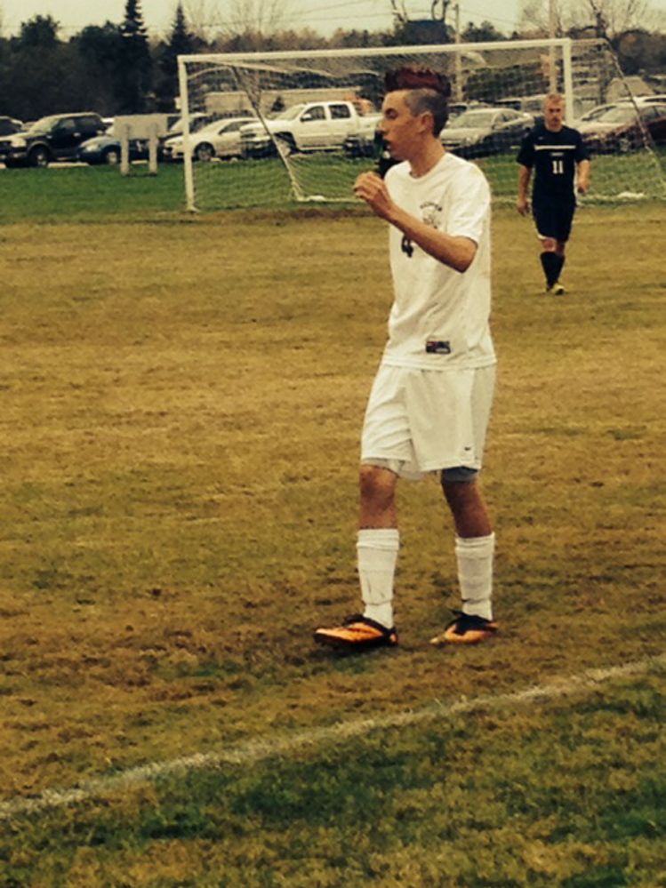 Richmond sophomore Cody Tribbet awaits a throw-in during a Western D quarterfinal game Tuesday against Greenville. Tribbet scored a goal in a 3-1 victory.