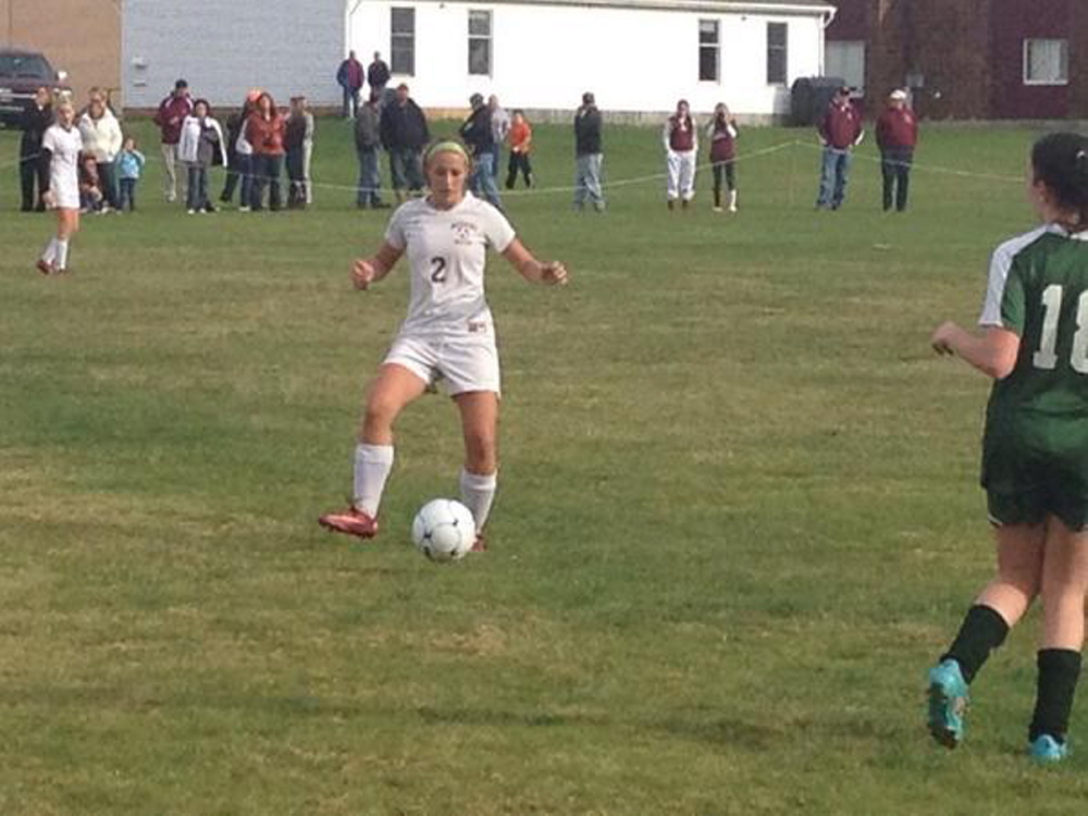 Richmond junior midfielder Autumn Acord possesses the ball during a Western D semifinal game against Rangeley on Friday afternoon.