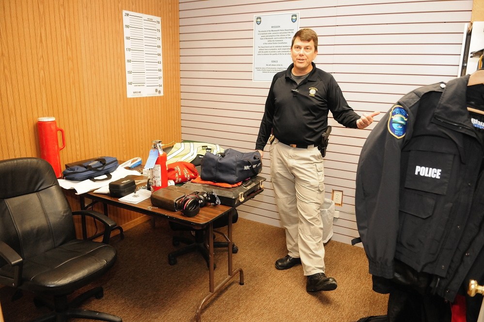 Monmouth Police Chief Kevin Mulherin talks about how the interview room at the department’s current rented office space is also used for storage.