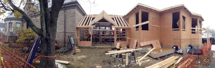 The new Charles M. Bailey Public Library addition takes shape last week in Winthrop.