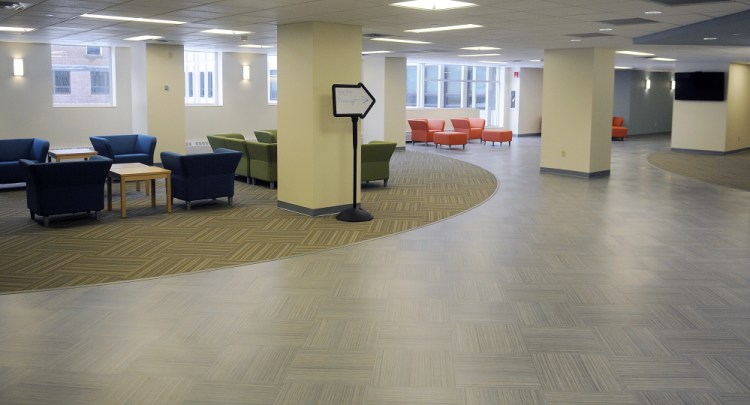 The lobby of the Ballard Center in Augusta, formerly MaineGeneral Medical Center, which is being recommended as a temporary home for Lithgow Library.