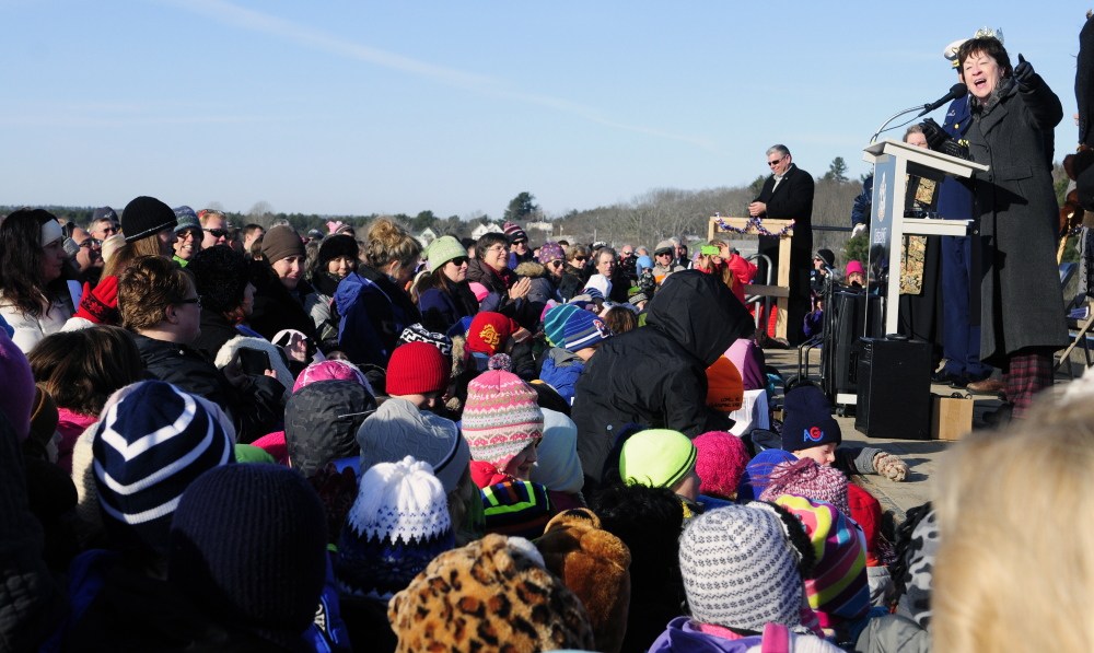 Sen. Susan Collins speaks during opening ceremony on Friday for the new bridge over the Kennebec River between Richmond and Dresden.