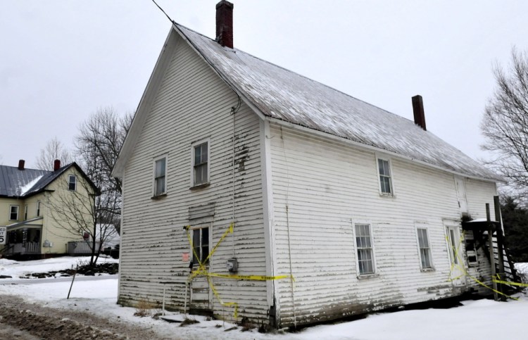 The closed Thorndike Grange building in town was taped off and signs were posted warning that  the building is not safe to enter.