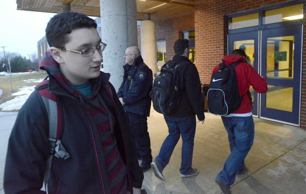 Windham High School sophomore Dominic Stevens is among students to return to Windham schools after a threat cancelled three days of classes. John Patriquin/Staff Photographer 