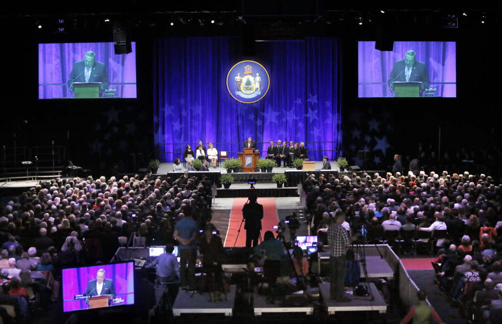 Gov. Paul LePage speaks during his inauguration at the Augusta Civic Center on Wednesday.