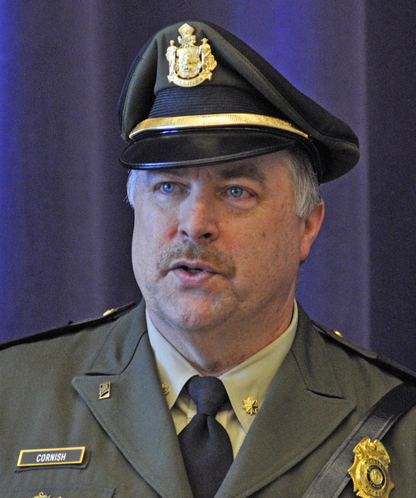 Newly promoted Marine Patrol Col. Jon Cornish speaks during a change of command ceremony on Friday at the Maine Criminal Justice Academy in Vassalboro.