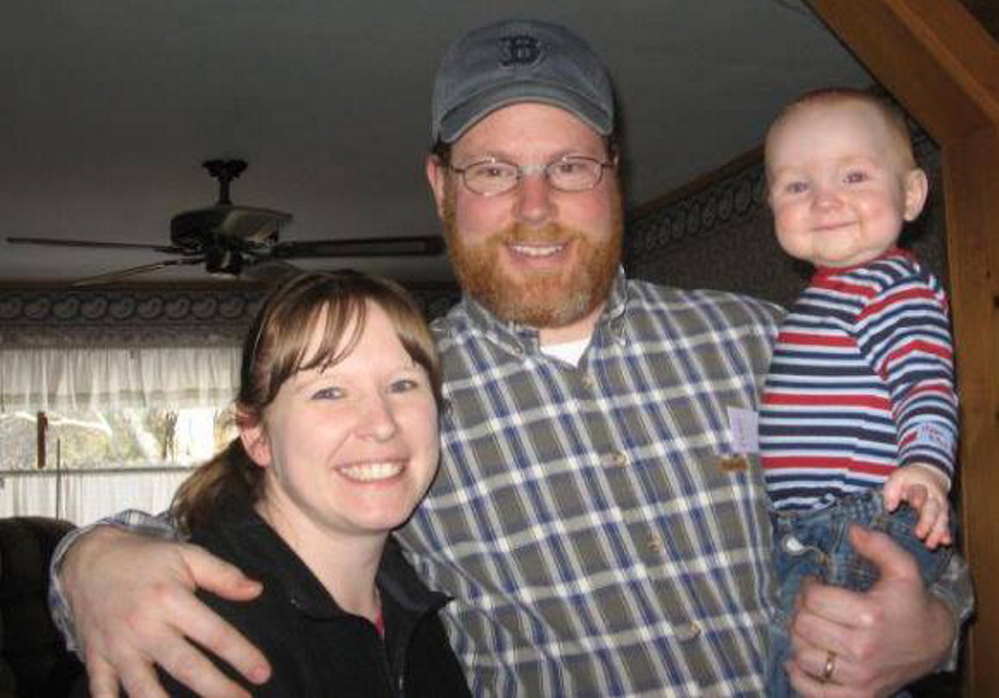 Mike St. Jean poses for a photo with his family, which includes his wife, Stephanie, and their son, Caleb, who is now 3. Mike has an incurable brain tumor. Fielder’s Choice Homemade Ice Cream in Sabattus will host an ice cream social Saturday during which it will accept donations for the St. Jeans.