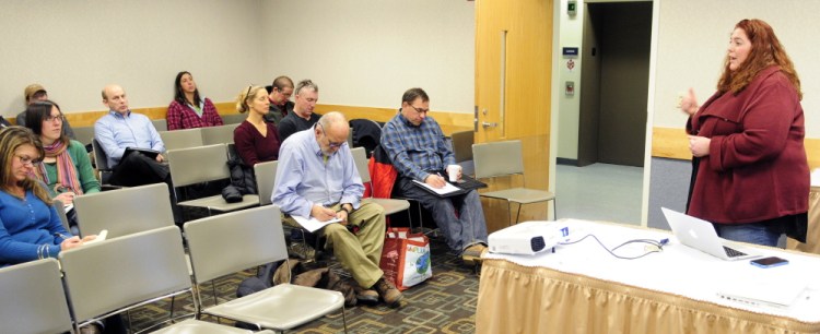 Tori Jackson, from the University of Maine Cooperative Extension Service, talks about marketing on social media during a lecture Thursday at the 74th Annual Agricultural Trades Show at the Augusta Civic Center.