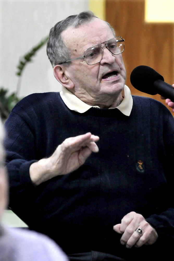 Former Pittsfield mayor and former Rep. Sumner Jones asks questions during a public forum Tuesday on the Keep ME Home initiative to address affordable housing for elderly Maine residents at the Muskie Center in Waterville.