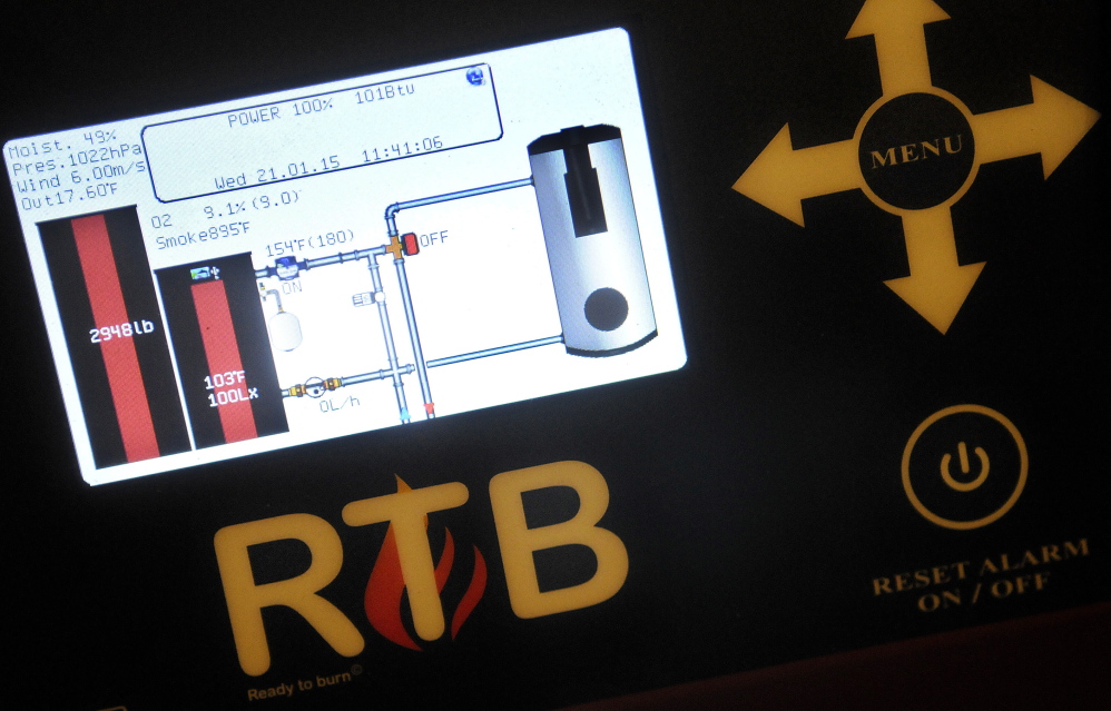The display panel on the pellet boiler at Maple Hill Farm Inn in Hallowell.