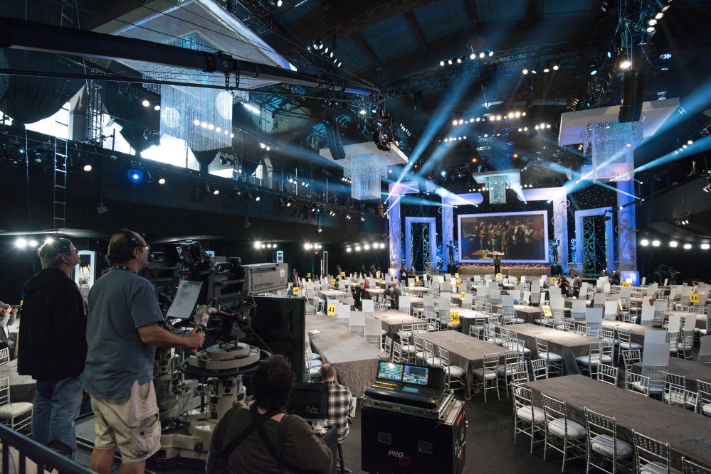 Preshow stage and rehearsal for the 21st Annual SAG Awards show at Shrine Exposition Center on Saturday in Los Angeles.