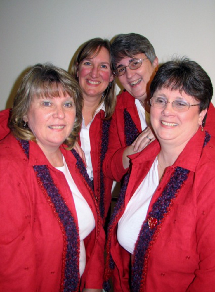 Barbershop quartet Heart ’n’ Soul will deliver singing Valentines Feb. 13 and 14. From left are Anne Danforth of Chelsea, Cathy Anderson of Jefferson, Sue Staples of Bangor and Jan Flowers of Winterport.