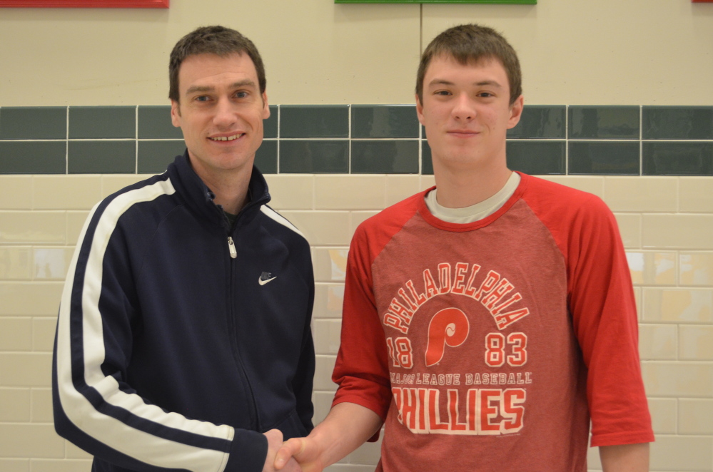 Contributed photo Physical Education/Health Teacher Ed VanTassel, left, nominated Ben Allen for Winthrop High School’s December Student of the Month.