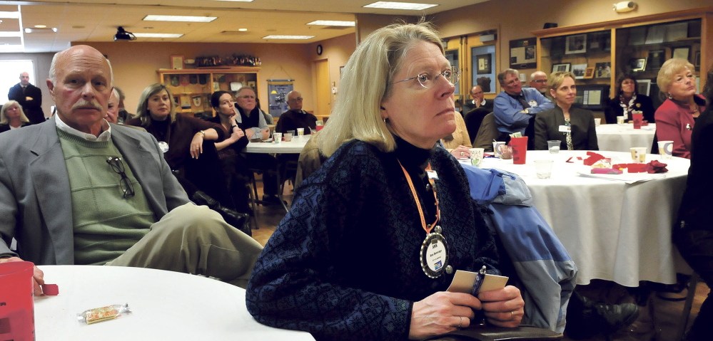Gov. Paul LePage speaks to members of the Waterville Rotary Club Monday about his plans to reduce the state income tax, to tax non-profit organizations and to increase the sales tax for goods and certain services to visitors from out of state.
