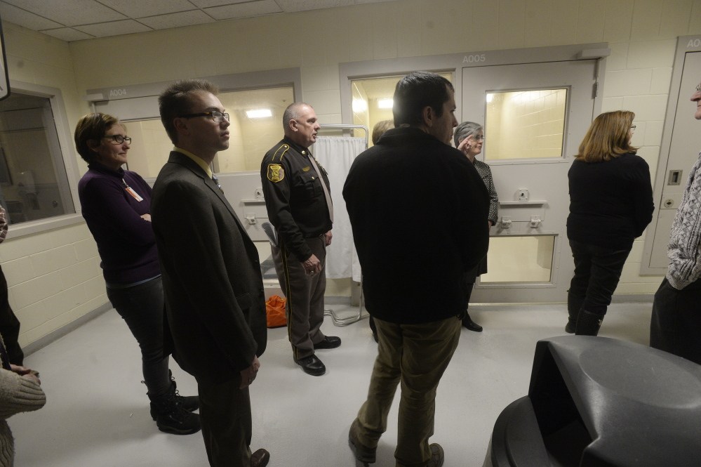 Legislators and county officials take a tour of the Cumberland County Jail’s infirmary on Jan. 26, 2015.