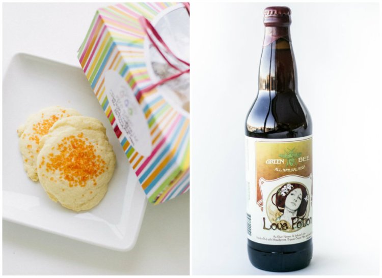 My 3 Sisters’ Italian Butterball cookies, left, and Green Bee Soda’s Love Potion elixir,