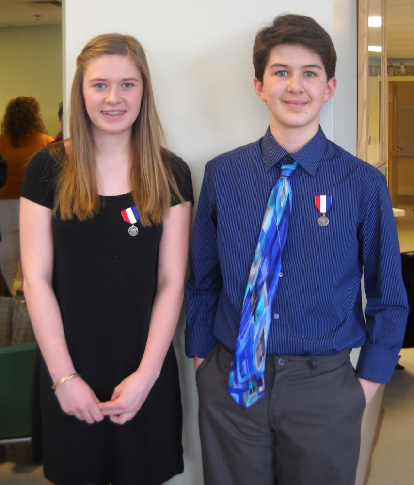 Winthrop Middle School students Samantha Allen, left, and Noah Dunn.