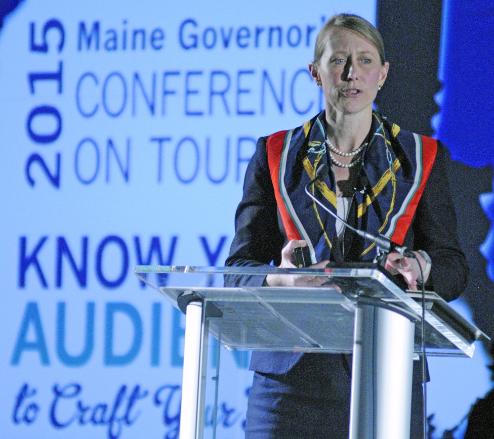 Carolann Ouellette, director of tourism and film for the Department of Economic and Community Development, talks about the future of tourism in Maine on Wednesday at the Augusta Civic Center.