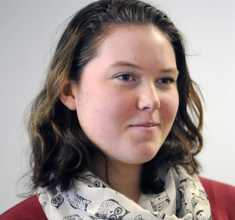 Maranacook Community High School student Abby Westberry, 18, at the Readfield school on Monday, said she appreciates the chance to hear how people of different faiths view current worldwide events.