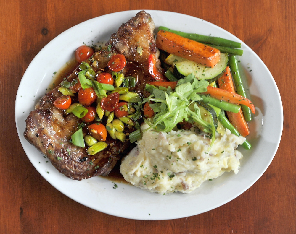 The ribeye with bourbon sauce.