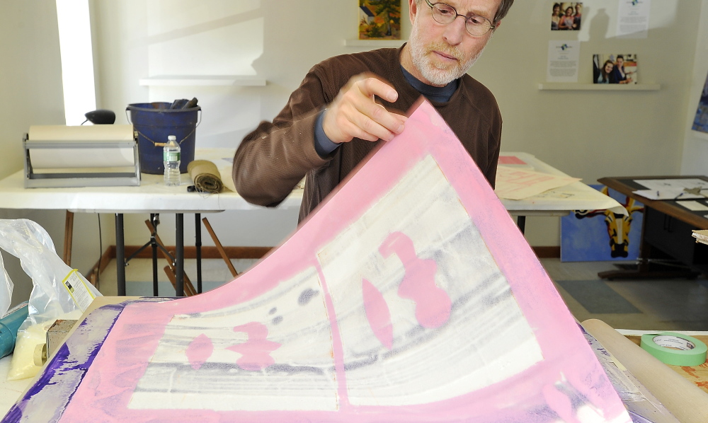 YARMOUTH, ME - MARCH 18: George Mason, artist in residence at Kismet Foundation, gives class in encaustic painting to artists. (Photo by Gordon Chibroski/Staff Photographer)