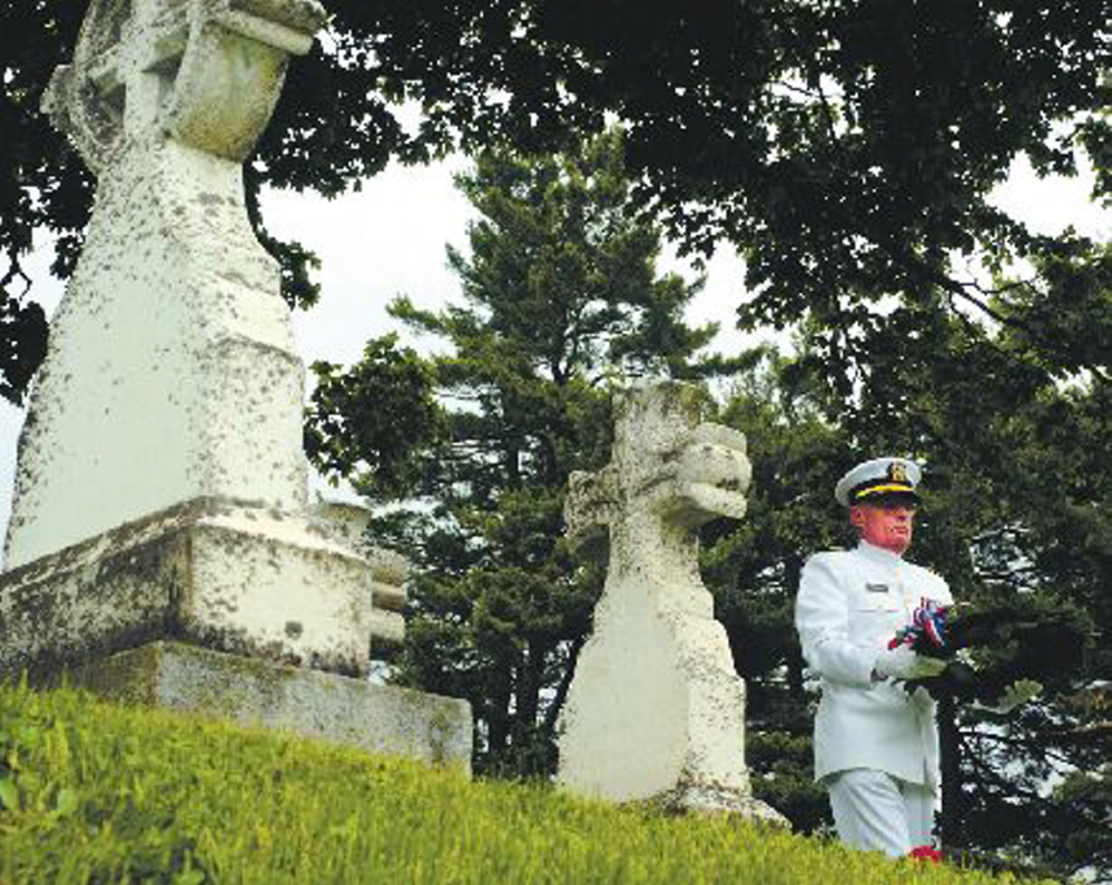 Retired Navy Capt. Robert G. Fuller laid a wreath on the new grave marker of Civil War Maj. Gen. Seth Williams during a 2007 ceremony at Forest Grove Cemetery. Fuller is a relative of Williams.