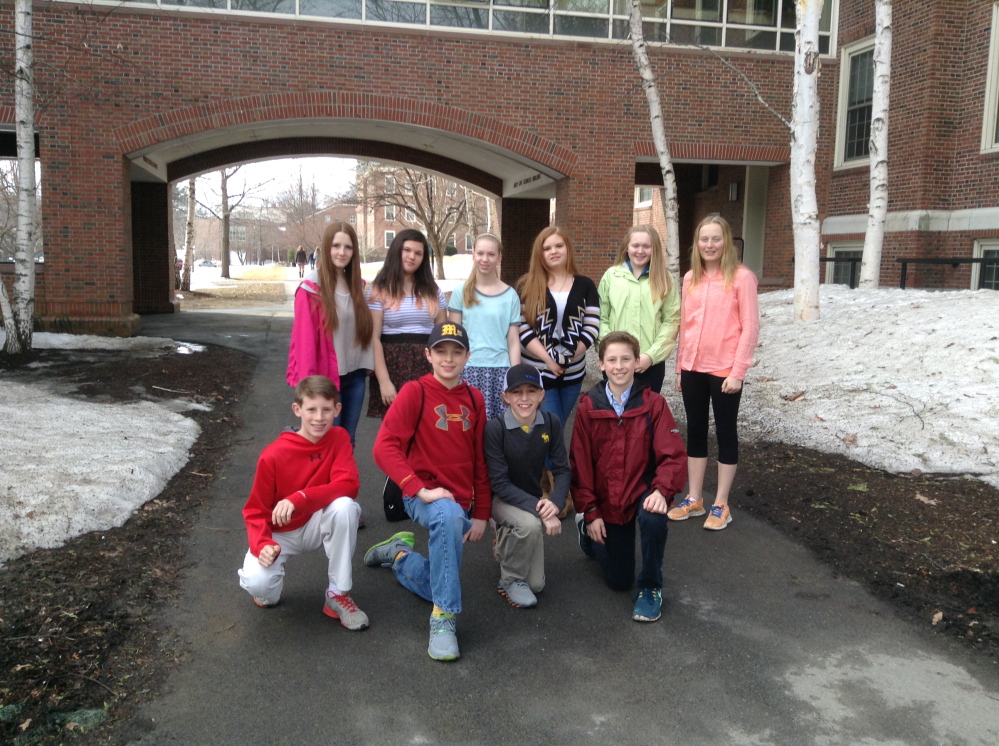 A group of Royal Team students from Maranacook Community Middle School visited the Green Crab Symposium at Colby College April 3 to present their research projects about invasive species. They presented their work to a variety of college students and were able, in turn, to listen in on grant proposal presentations being given by these college students, according to a news release from the middle school. Other members of the Royal Team were able to tour the campus and visit the art museum. All students were then provided with lunch and were able to attend the keynote speech on sustainability by National Geographic Fellow and Chef Barton Seaver. Royal Team students front, from left, are T.J. Folsom, Hunter Glowa, Fenix Wheelden and Brain Shea; and back, from left, are Jillian Tripp, Sydney Dood, Jilleon Farrell, Sam Mank, Hailey Campbell and Katie Ide.