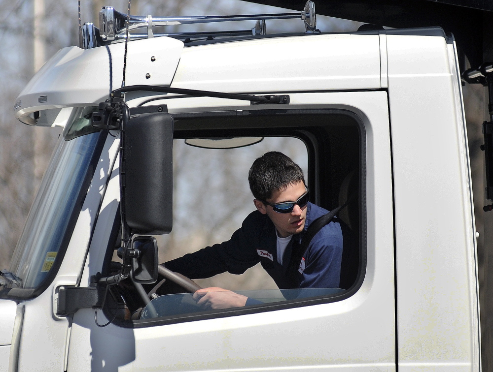 Parker Gardner, 17, of Lincoln, competes with a dump truck Wednesday in the Dick Dolloff Memorial Student Driving Competition in Augusta.