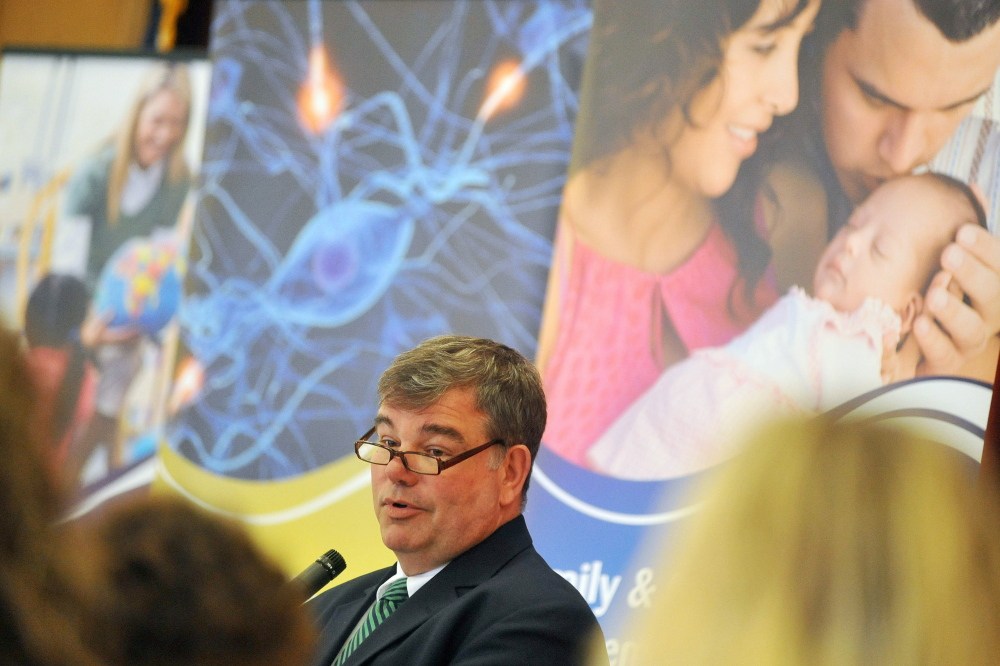 Jeffrey Johnson, a member of the Kennebec Valley Community Action Program board of directors, talks Thursday about a $6 million federal grant to start a new early childhood program in Skowhegan.
