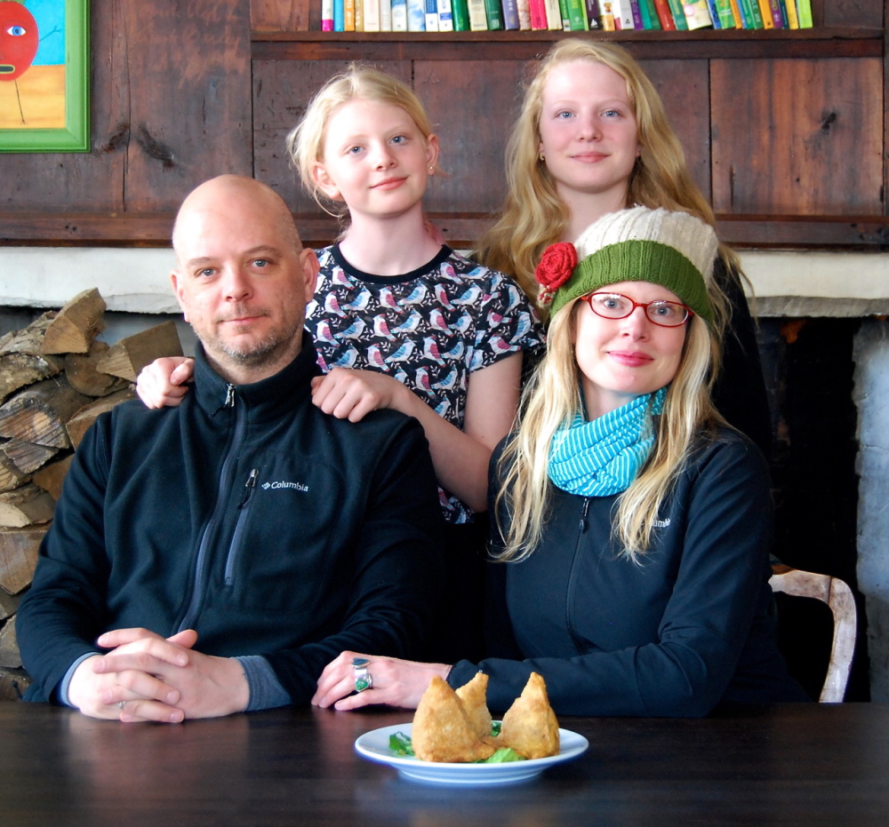 In the Ellingsworth home in Portland, parents, John and Christy, eat vegan, while daughters Georgia and Madison eat meat. Christy looks for foods they all can enjoy, such as the samosas from Shere Punjab in Brunswick.
Contributed photo