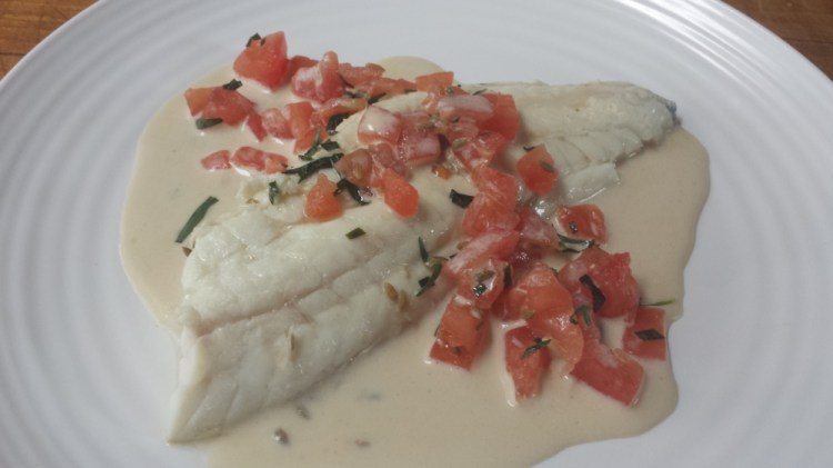 Poached Black Sea Bass with Fennel, Cucumber, Tomatoes and Tarragon