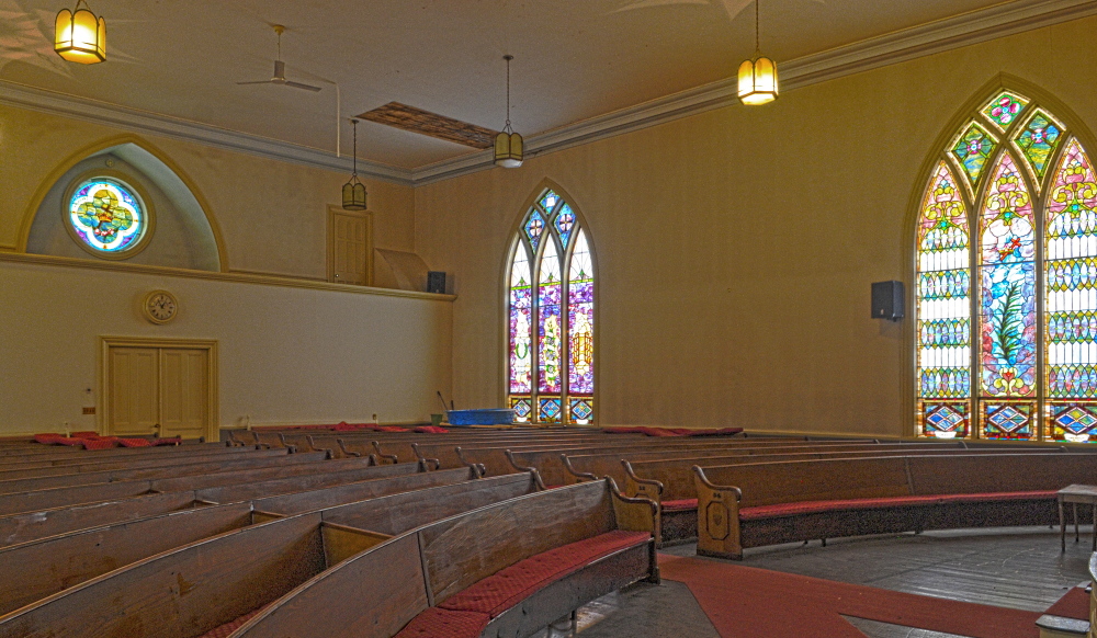 David Boucher talks about his plans to use a former church as a tasting room for Lost Orchard Brewery during a tour on Thursday in Gardiner.