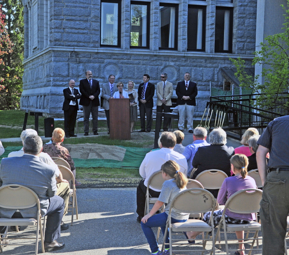 Lithgow Library director Betsy Pohl speaks on Thursday during groundbreaking for Lithgow Public Library expansion in Augusta.