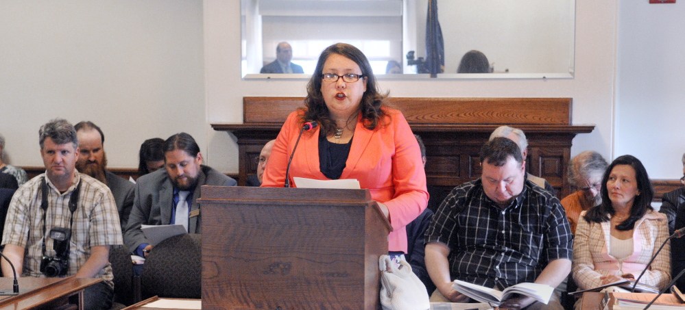 Rep. Diane M. Russell, D-Portland, introduces her bill, L.D. 1380, “An Act To Legalize, Tax and Regulate Marijuana,” on Wednesday during a hearing before the Legislature’s Criminal Justice Committee in the State House in Augusta.
