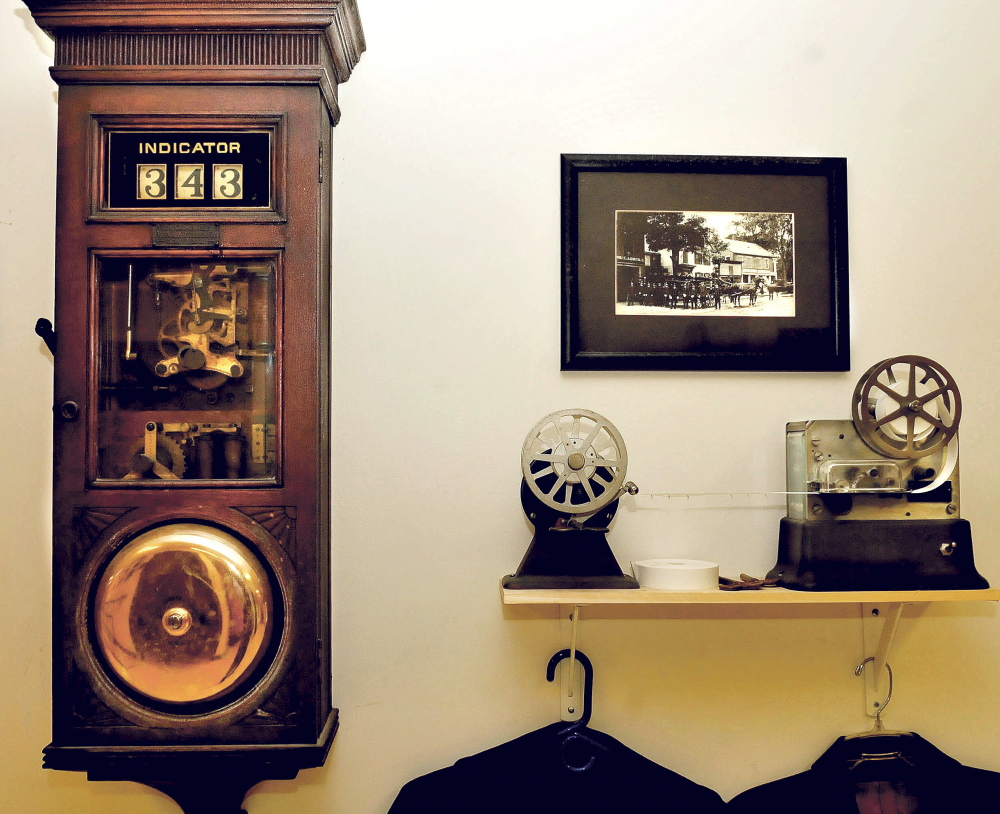 Some historic equipment used by the Waterville Fire Department is on display at the fire station, including a century-old call box that helped firefighters determine where a fire was and is included in “The History of Waterville Fire Department, 1809-2015,” written and published by Lt. Scott Holst, of the department.