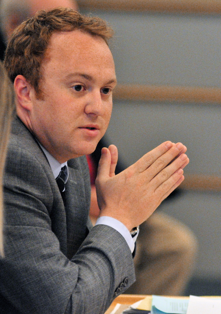 Sen. Nate Libby, D-Lewiston, talks about his proposed amendment to L.D. 297 during a labor committee work session Thursday.