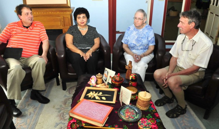 Waterville-Kotlas Sister City Connection members discuss the upcoming visit this summer of their Russian counterparts on Wednesday. From left are Mark Fisher, Martha Patterson, Mary Coombs and Peter Garrett.