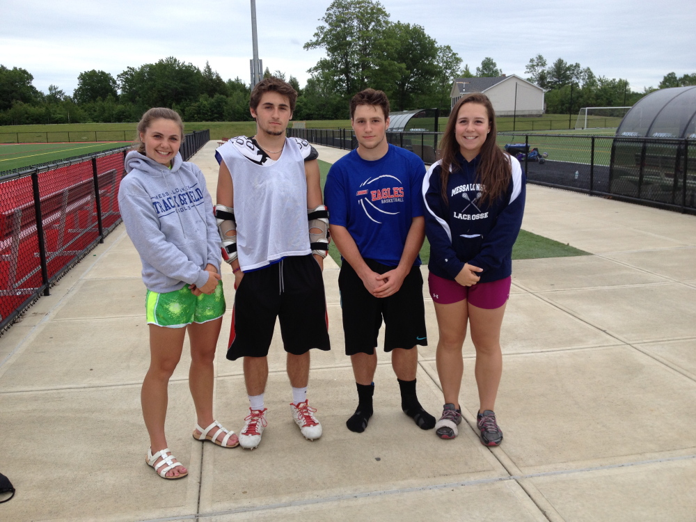 From right to left, Messalonskee’s Lauren and Devin Pickett, Alden and Calla Balboni. The two sets of siblings will be looking for regional lacrosse titles Wednesday.