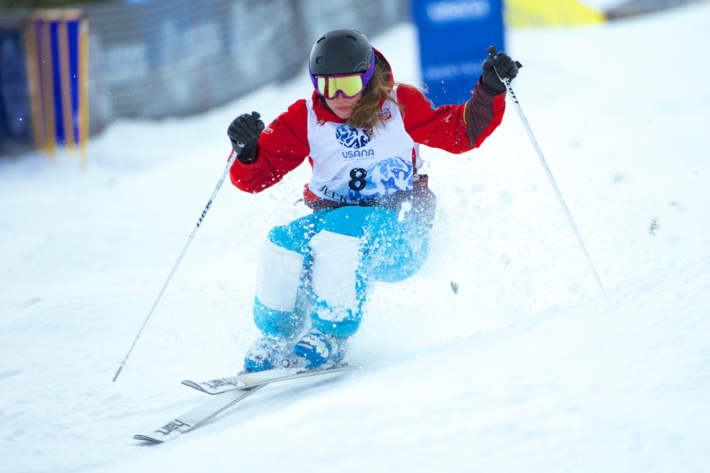 Contributed photo/Kirk Paulsen 
 Waterville native Alex Jenson competes in the U.S. Freestyle Moguls championships  at Deer Valley Resort in Park City, Utah in March 2014.