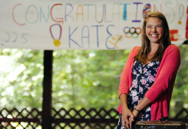 Kate Hall laughs at comment from a camper at Julia Clukey’s Camp for Girls on Thursday June 25, 2015 in Readfield. Hall recently set a national high school record and qualified for the U.S. Olympic team trials in long jump. 